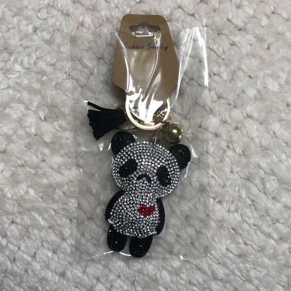 Rhinestone Panda Puffy Purse Charm Keychain - Picture 3 of 5